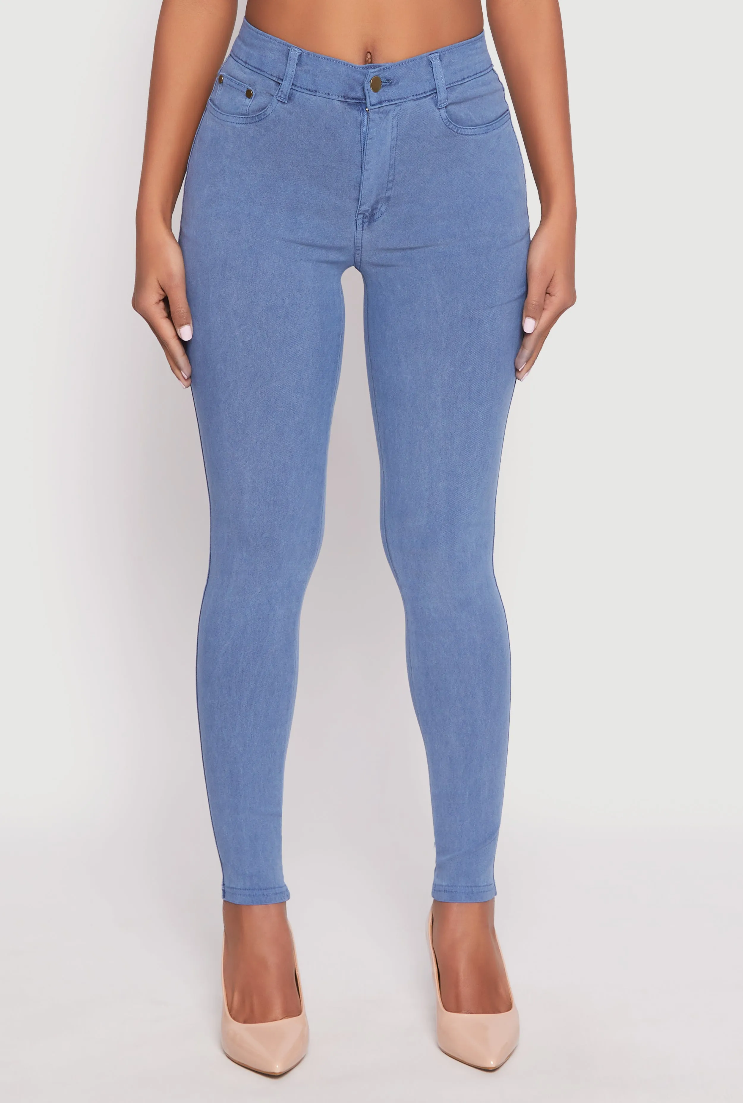 Acid Wash Twill Skinny Leg Pants