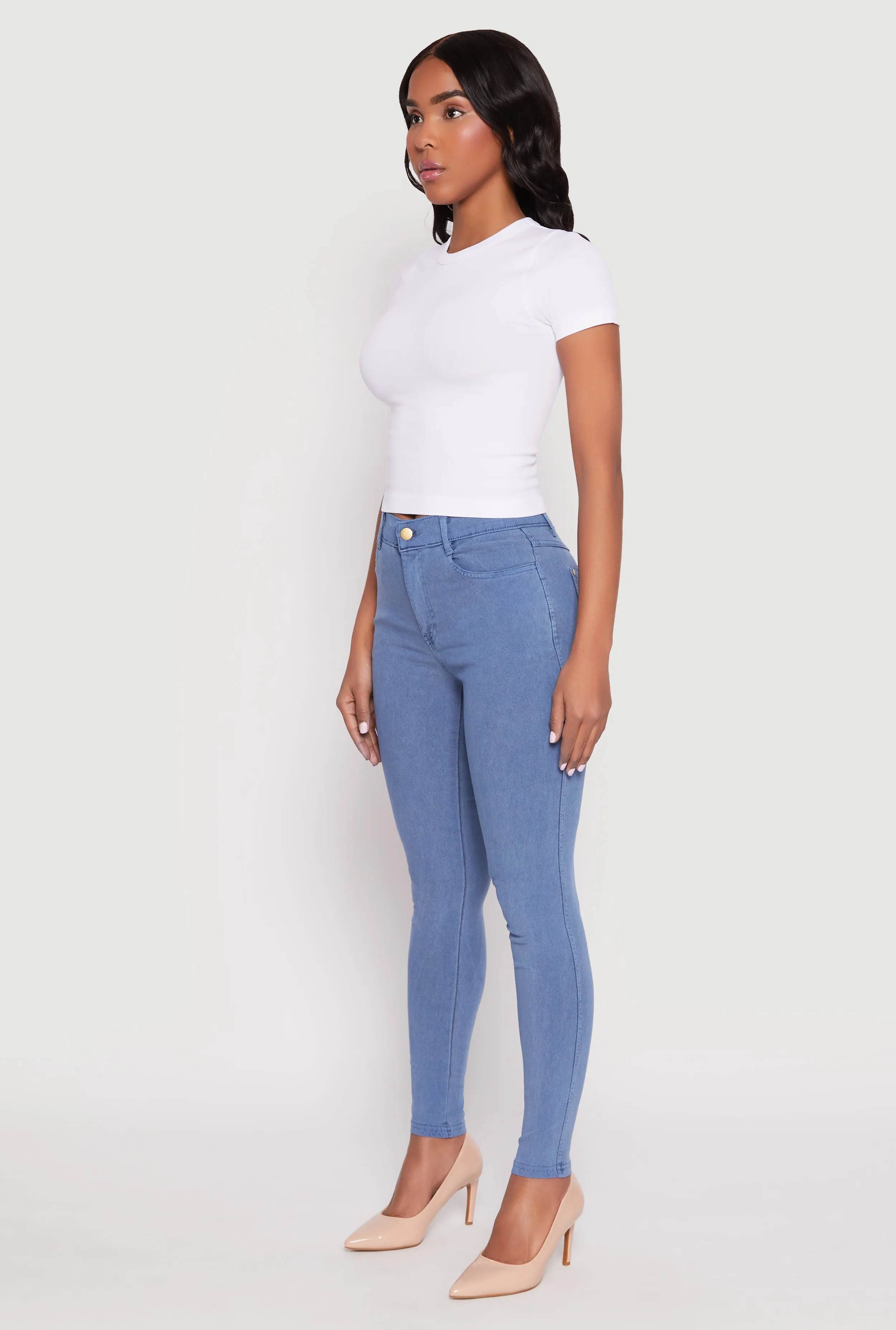 Acid Wash Twill Skinny Leg Pants