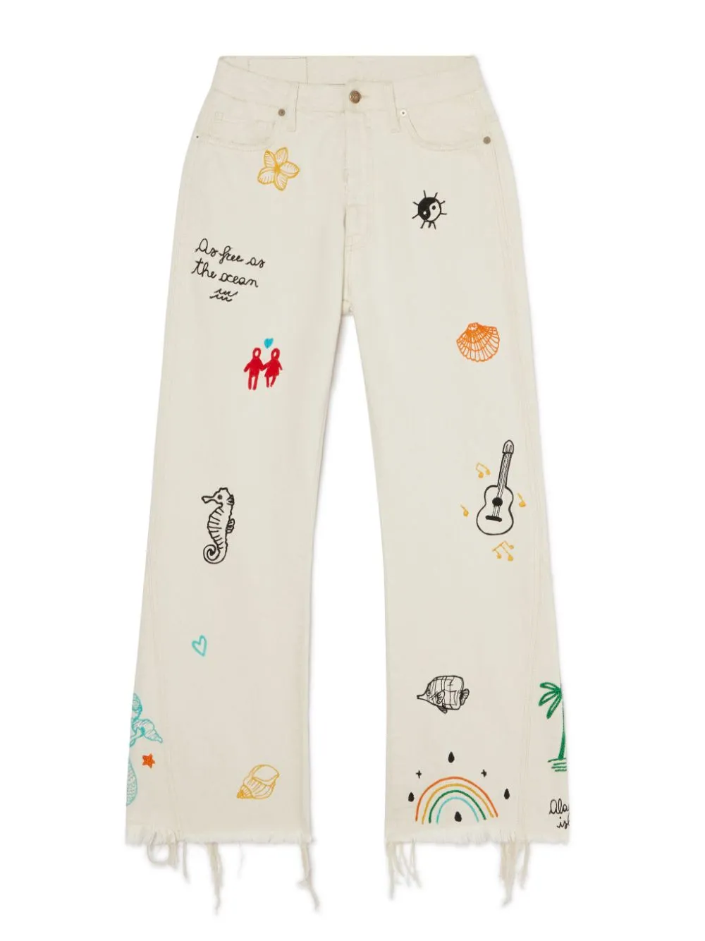 Alanui Graphic-Printed Raw-Cut Hem Jeans