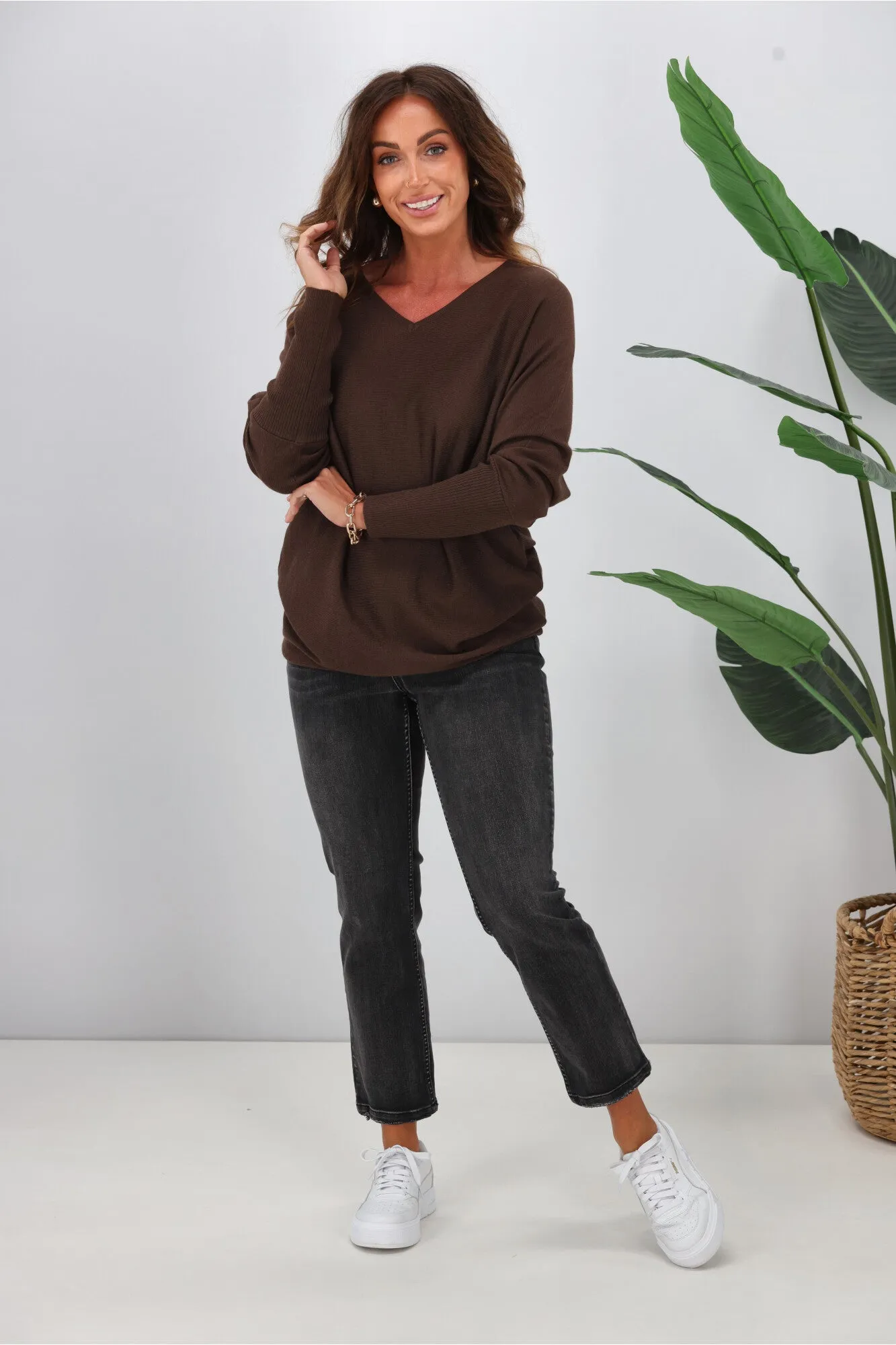 Alpine by Shine On Gigi Merino Batwing Top Chocolate