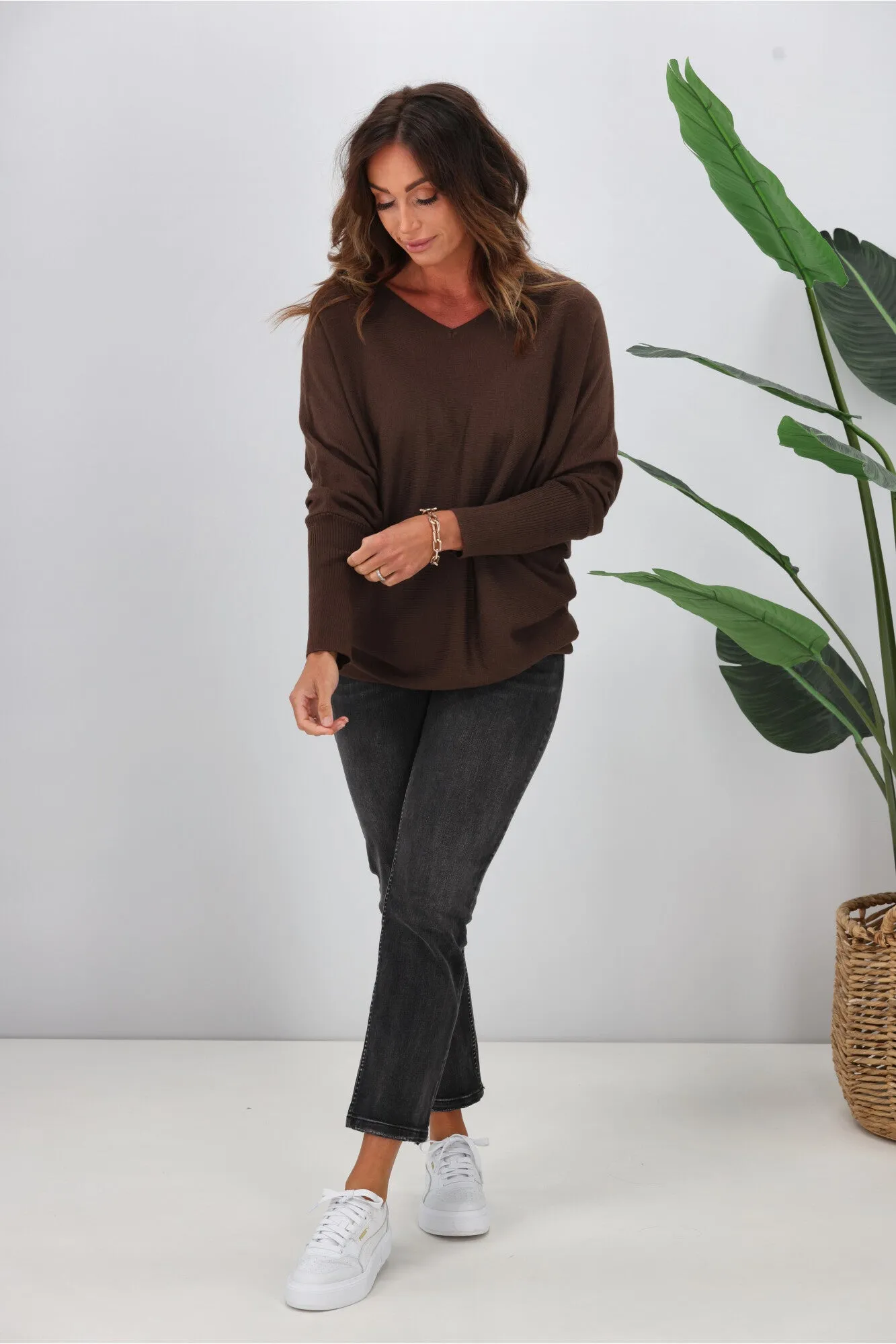 Alpine by Shine On Gigi Merino Batwing Top Chocolate