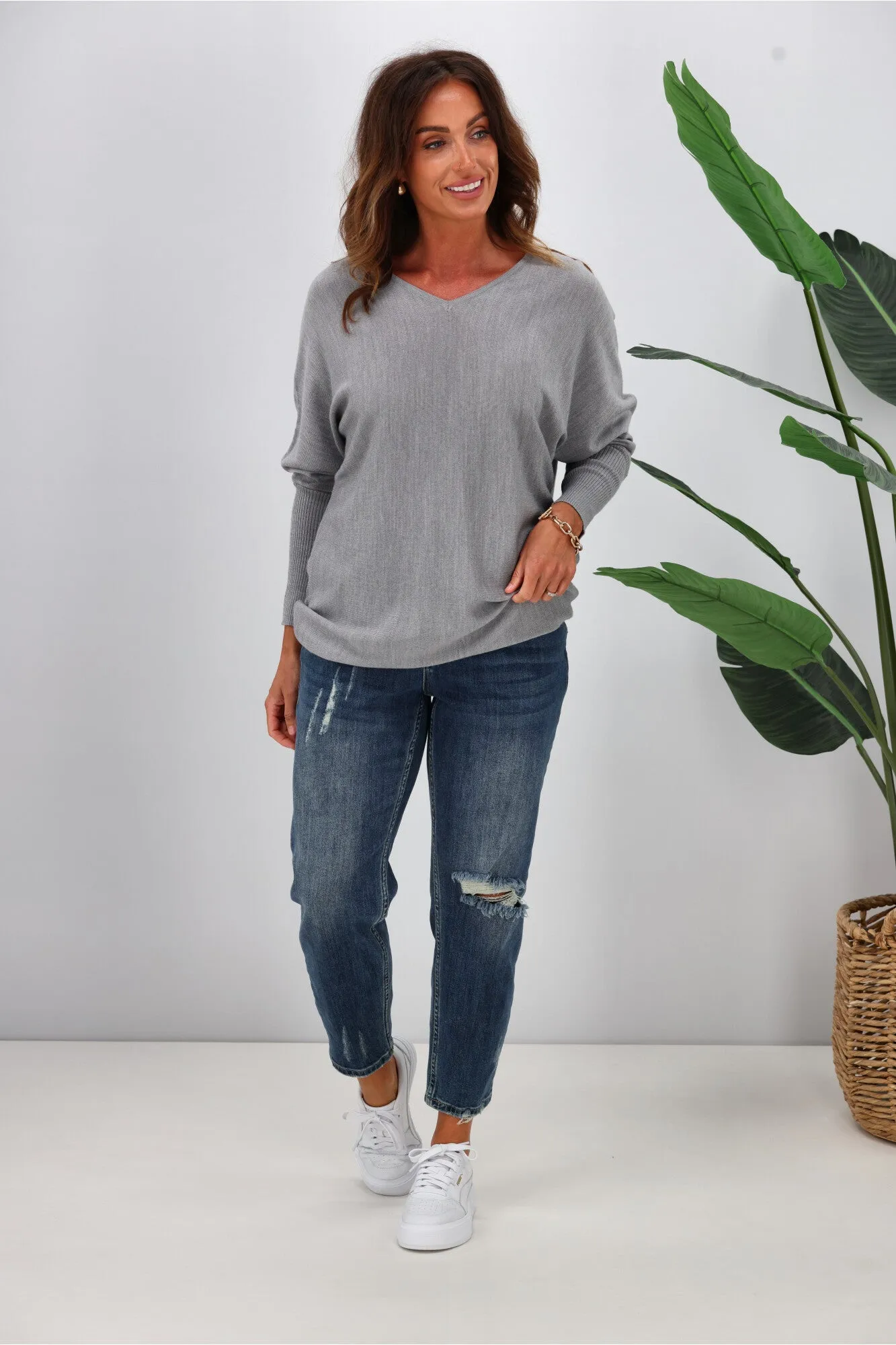 Alpine by Shine On Gigi Merino Batwing Top Grey Marl
