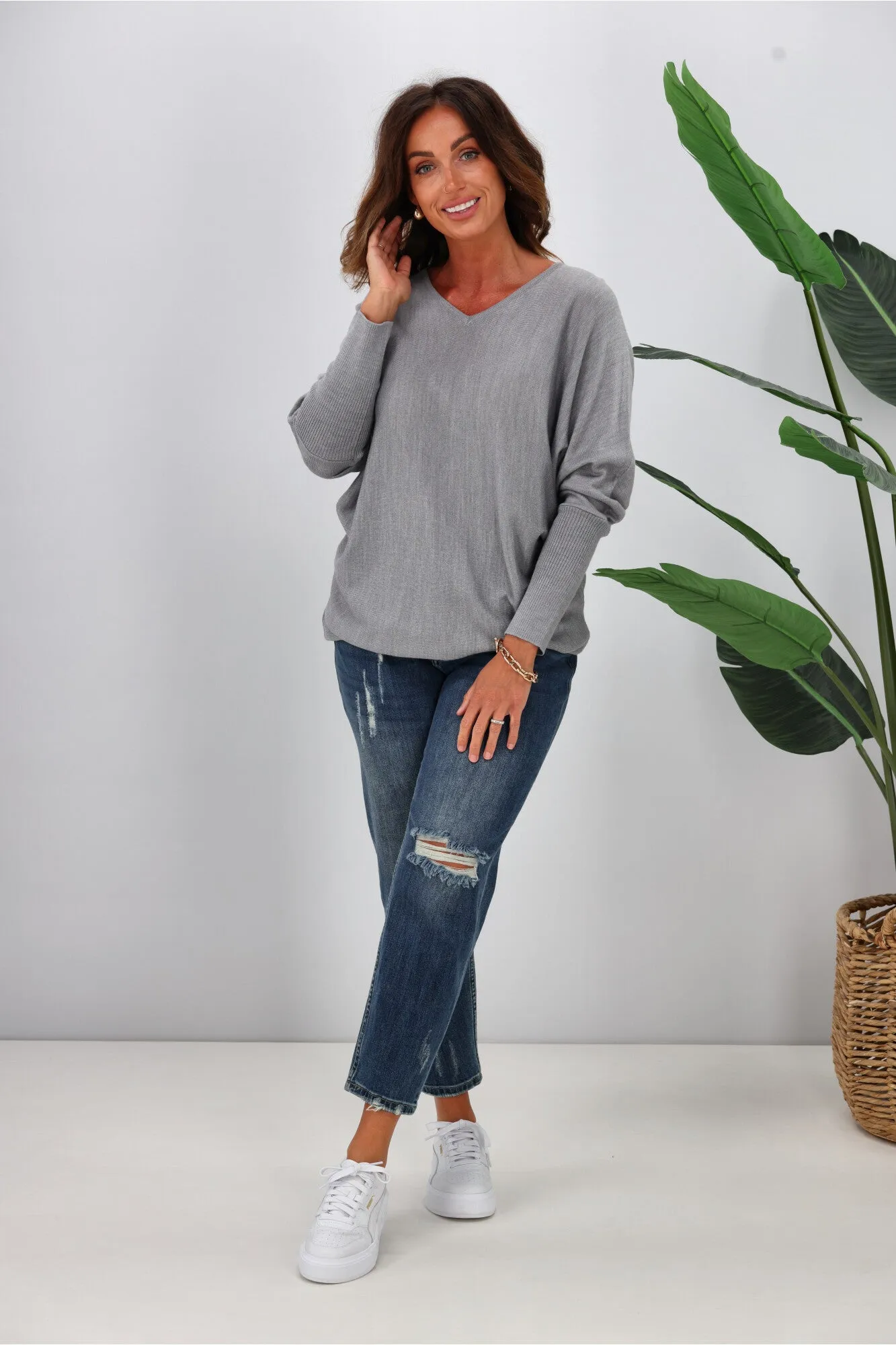 Alpine by Shine On Gigi Merino Batwing Top Grey Marl