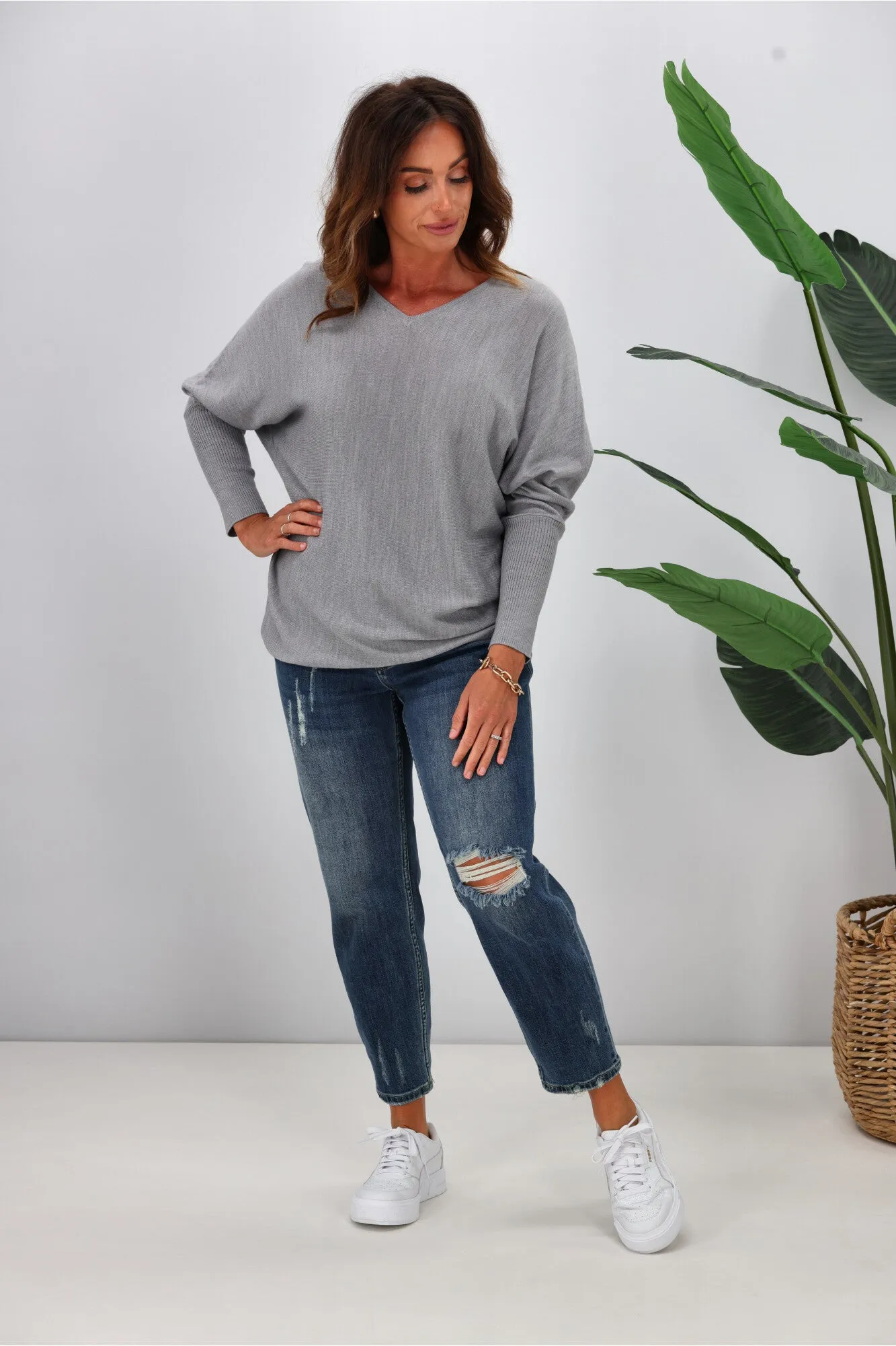 Alpine by Shine On Gigi Merino Batwing Top Grey Marl