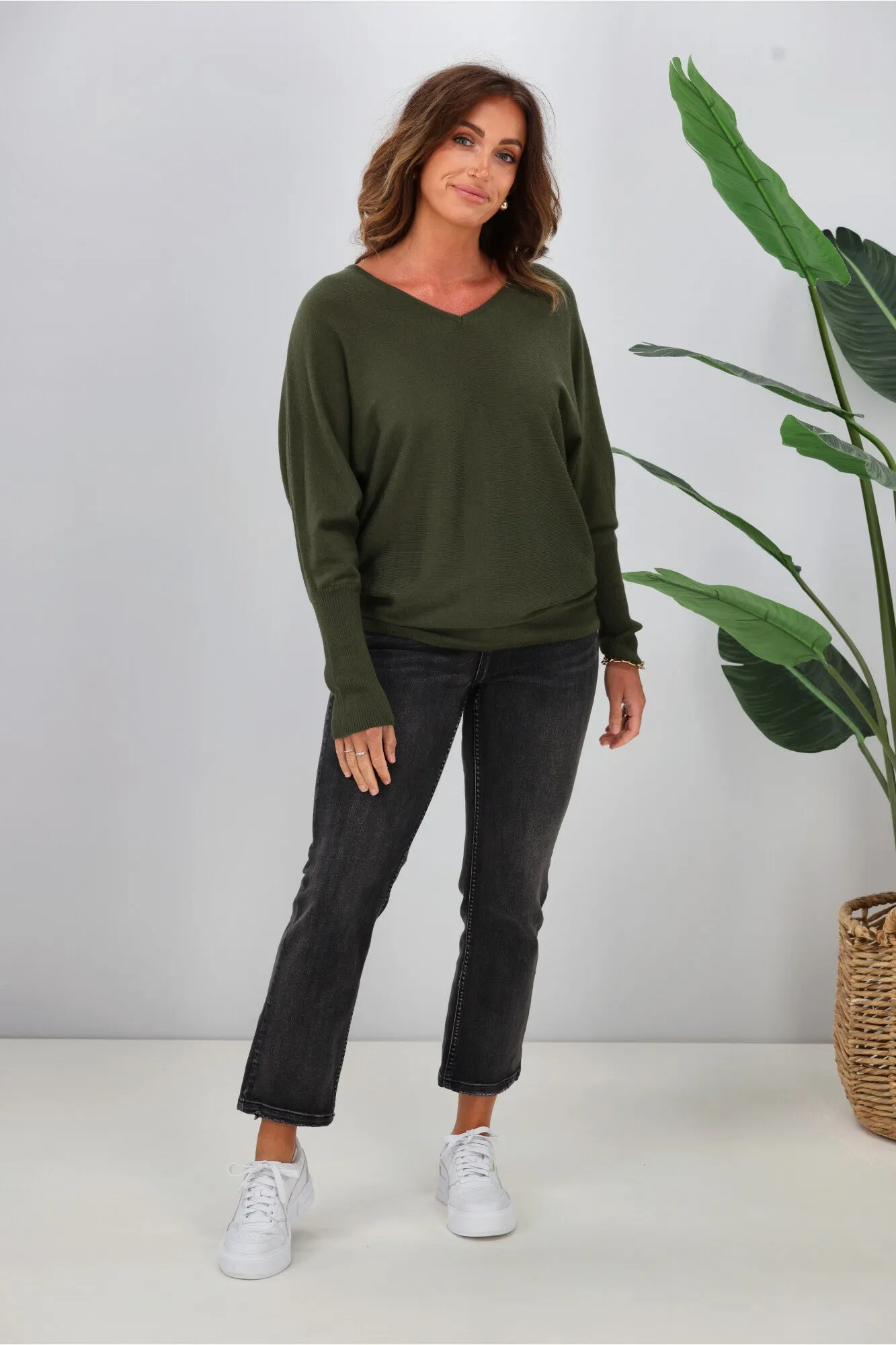 Alpine by Shine On Gigi Merino Batwing Top Olive