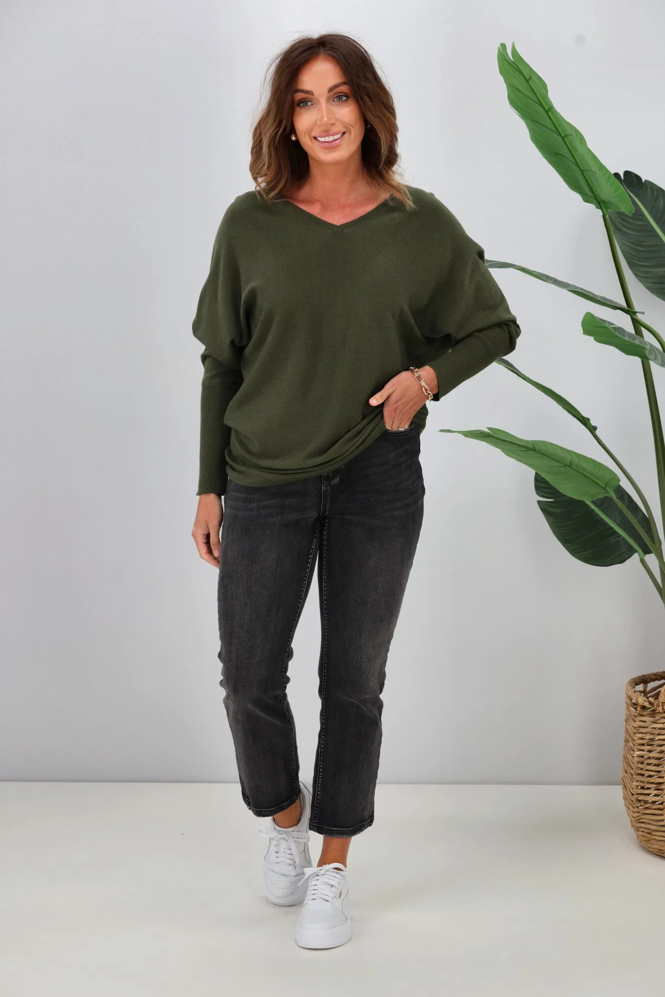 Alpine by Shine On Gigi Merino Batwing Top Olive