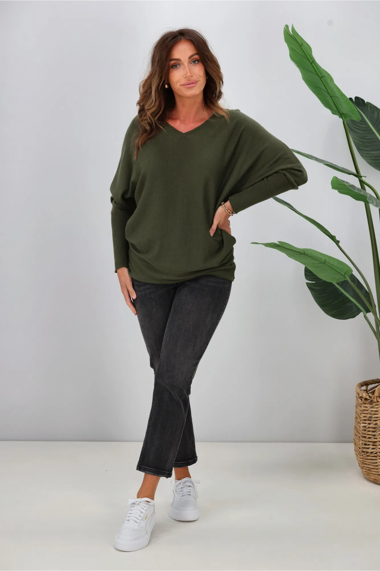 Alpine by Shine On Gigi Merino Batwing Top Olive