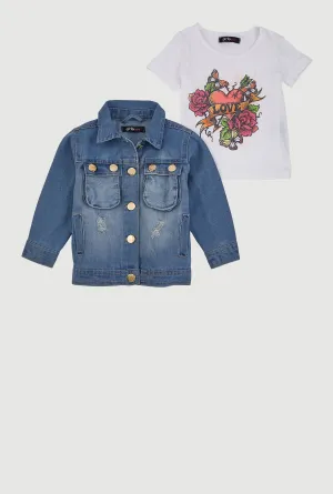 Baby Girls 12-24M Love Graphic Top and Denim Jacket