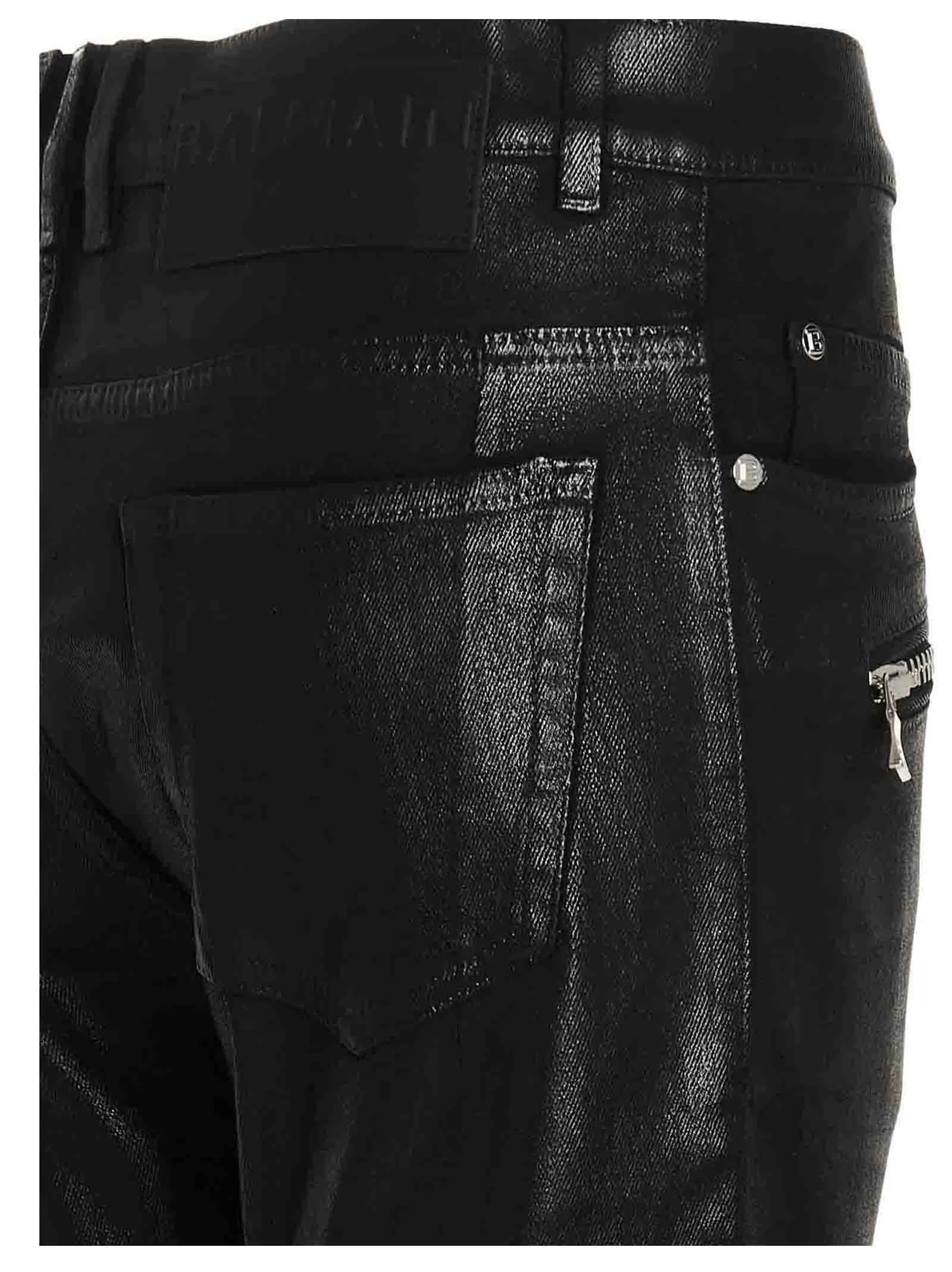 Balmain Coated Ribbed Mid-Rise Jeans