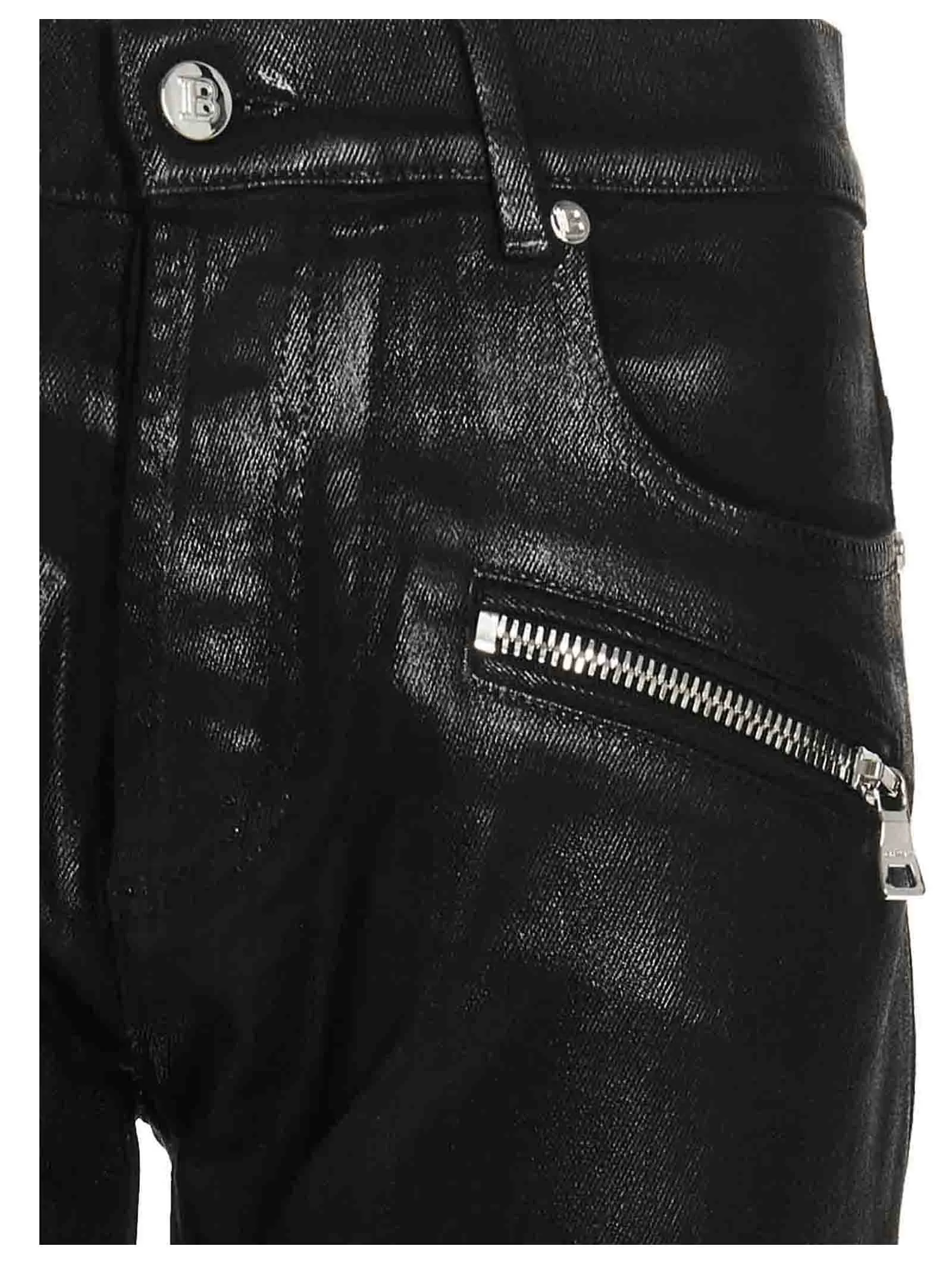 Balmain Coated Ribbed Mid-Rise Jeans