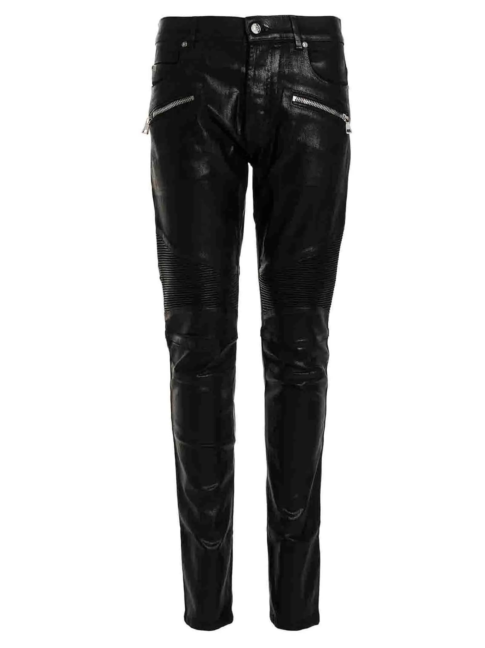 Balmain Coated Ribbed Mid-Rise Jeans