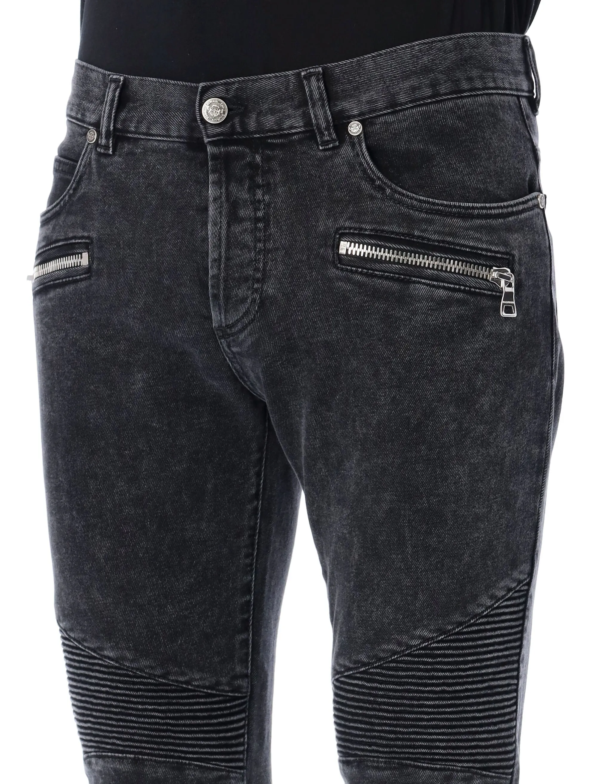 Balmain Skinny Cut Zip-Detailed Jeans
