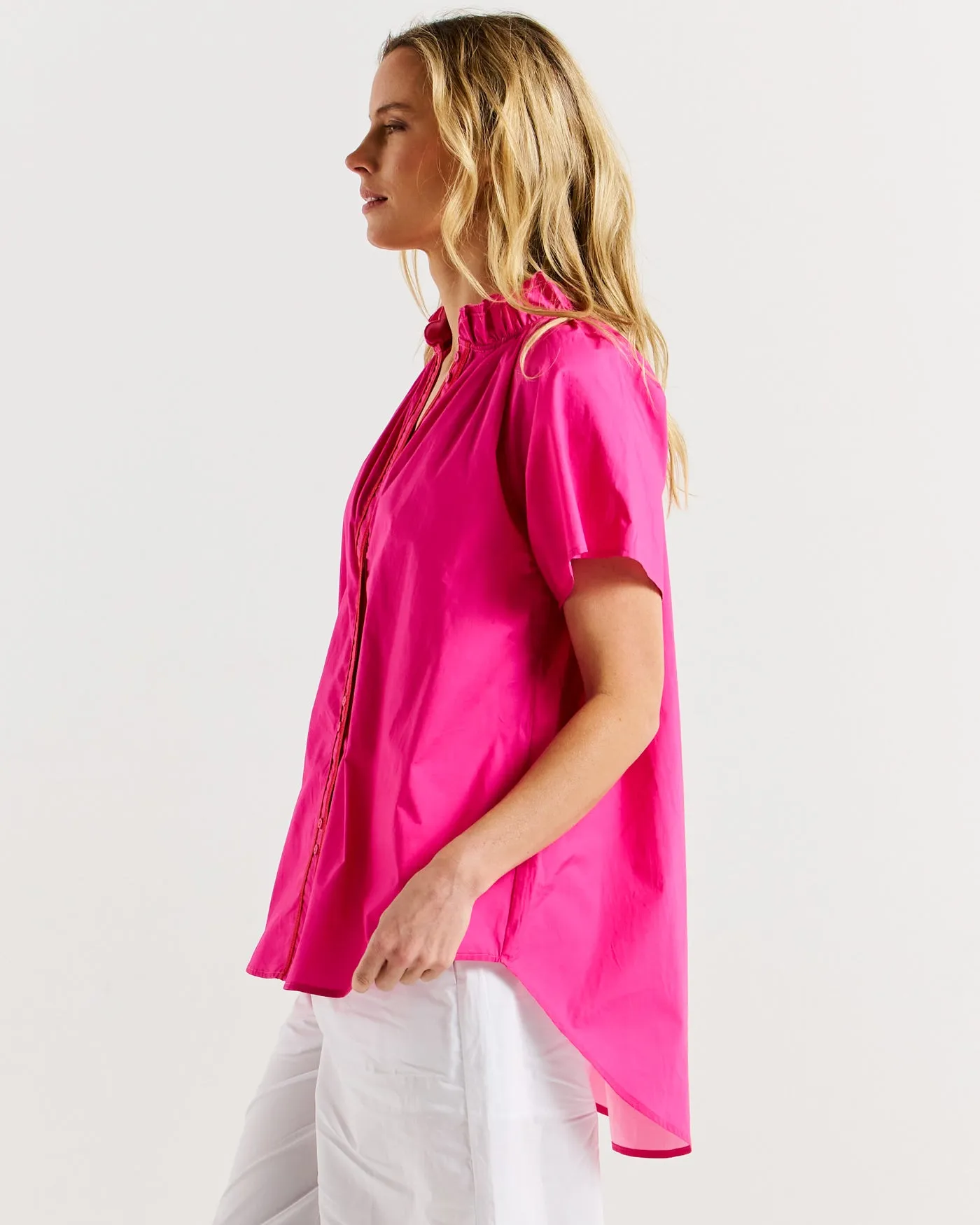 Betty Basics Caspian Blouse Pink/Red Tipping