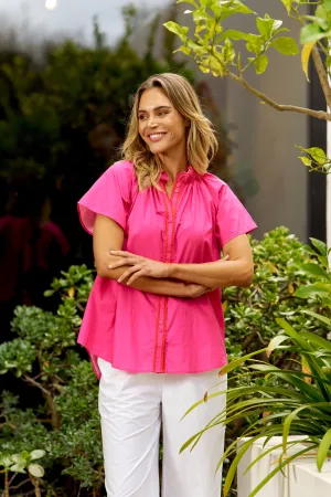 Betty Basics Caspian Blouse Pink/Red Tipping
