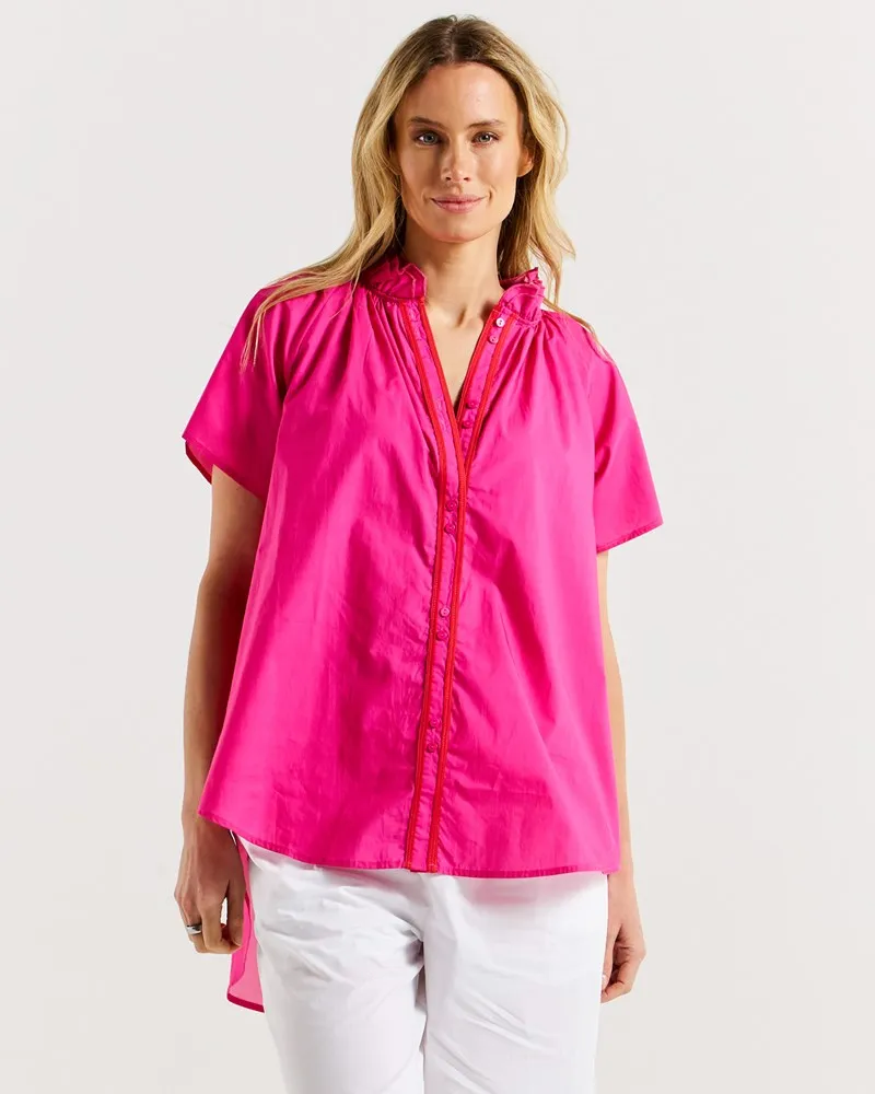 Betty Basics Caspian Blouse Pink/Red Tipping