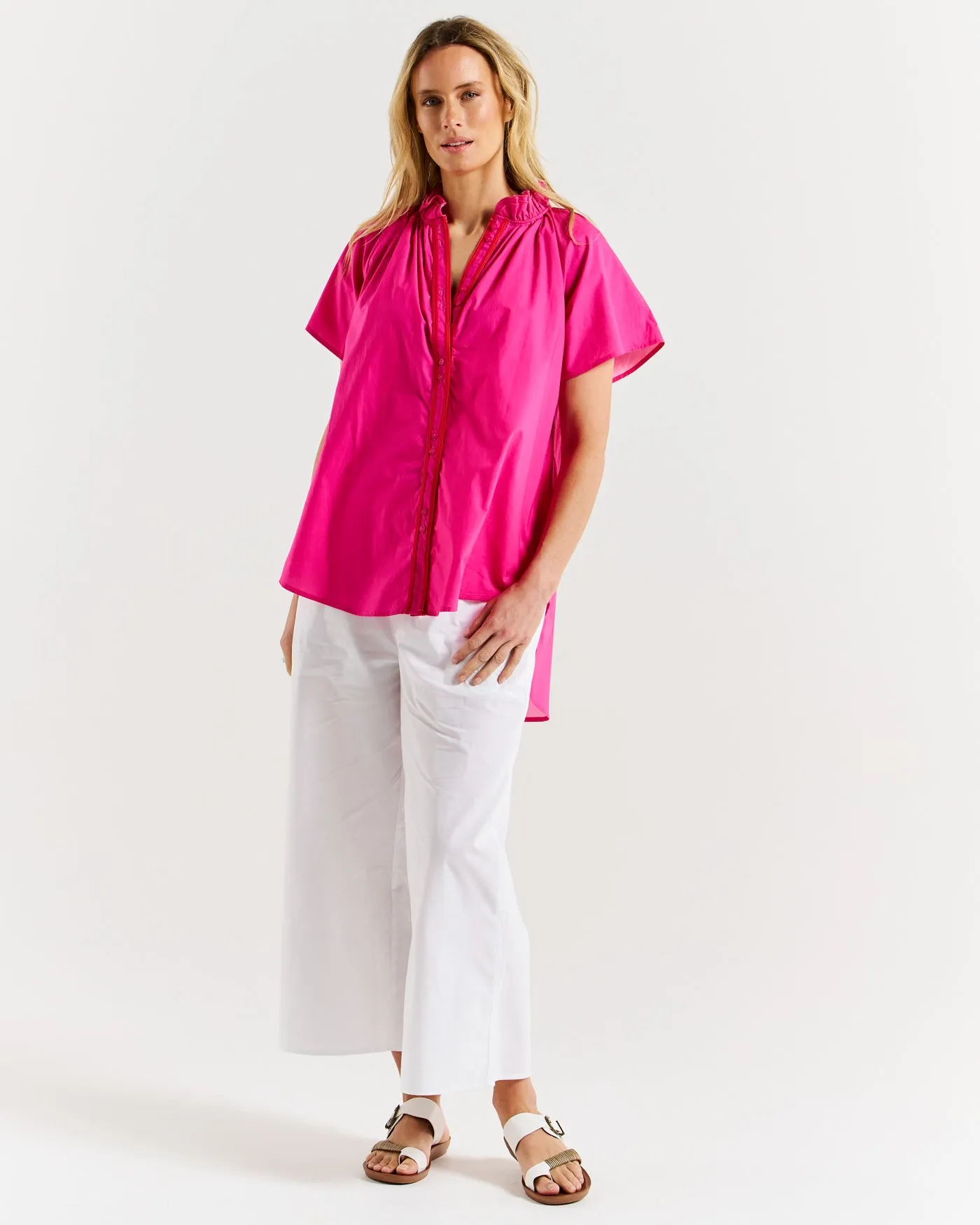 Betty Basics Caspian Blouse Pink/Red Tipping