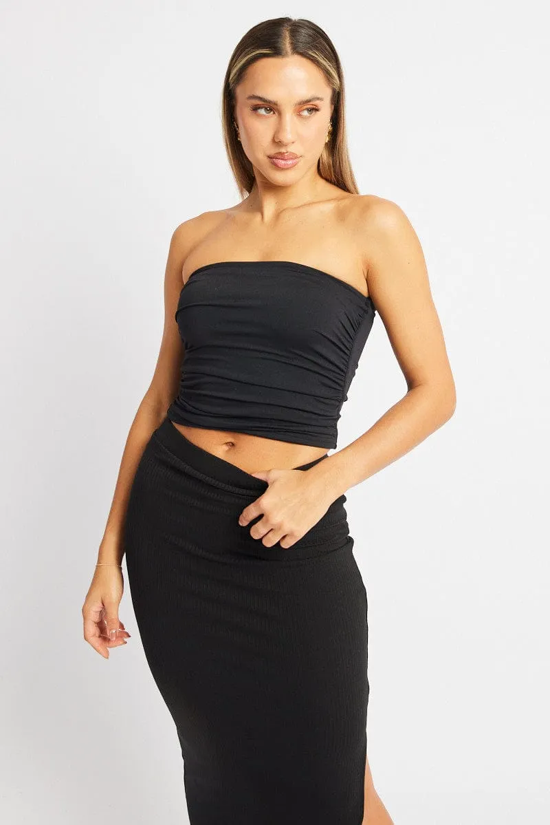 Black Bandeau Top Side Rushed Supersoft