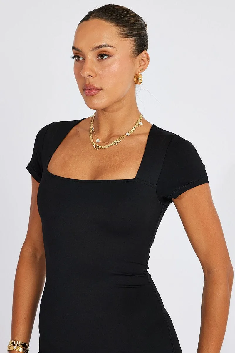 Black Cap Sleeve Unitard