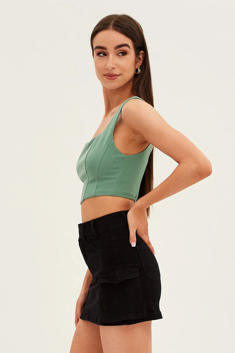 Black Cargo Utility Denim Mini Skirt