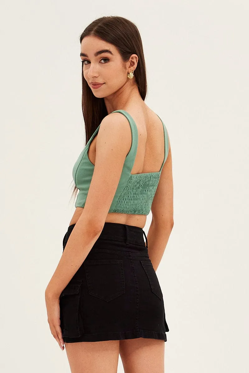 Black Cargo Utility Denim Mini Skirt