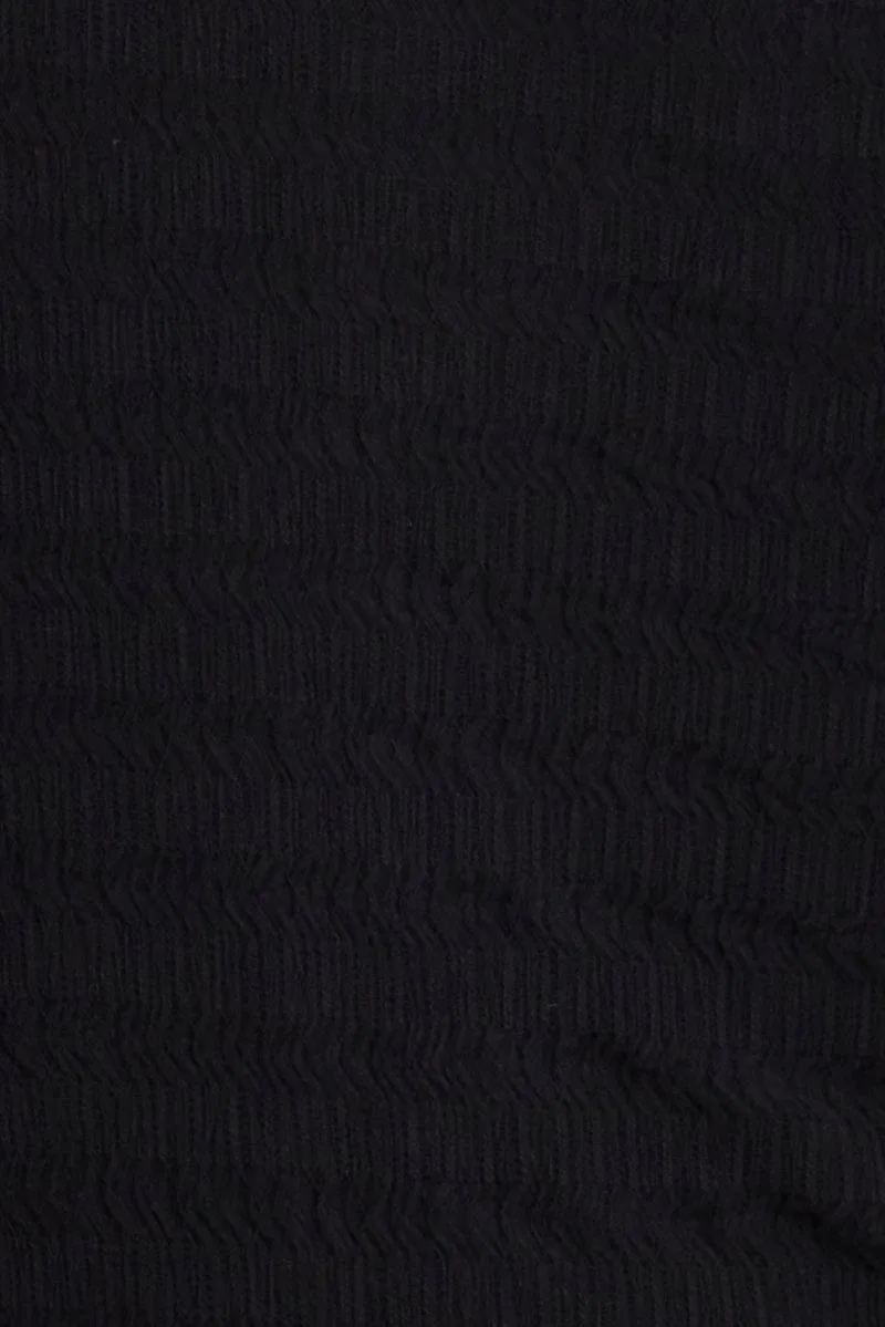 Black Crop Shirt Long Sleeve Collar Textured