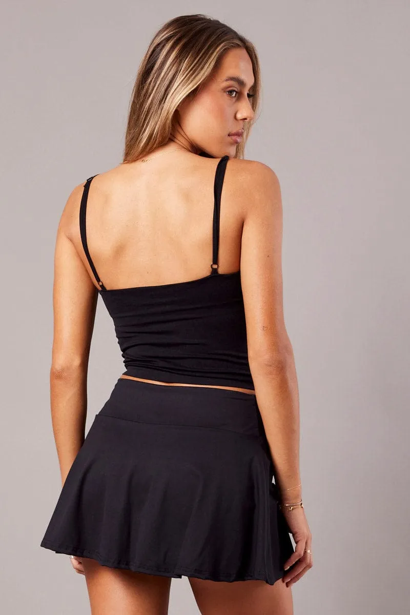 Black Flare Mini Skort Shorts Lining
