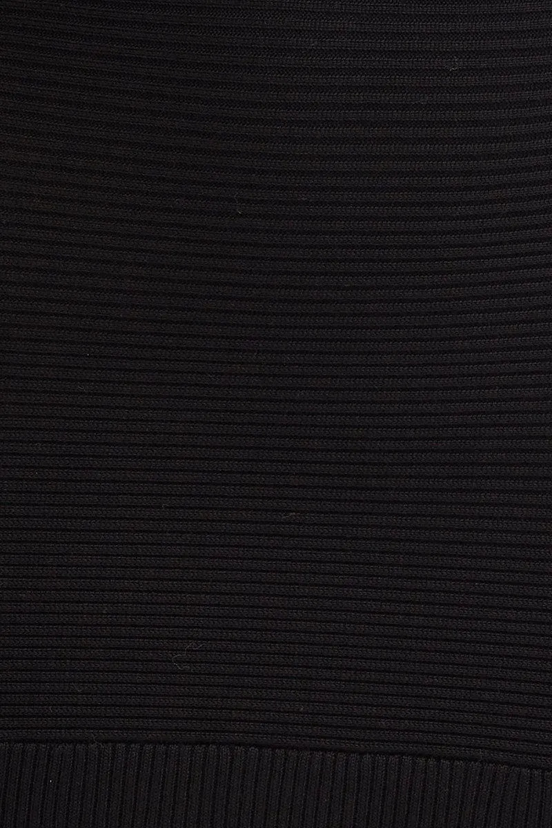 Black Knit Skirt Midi Side Split