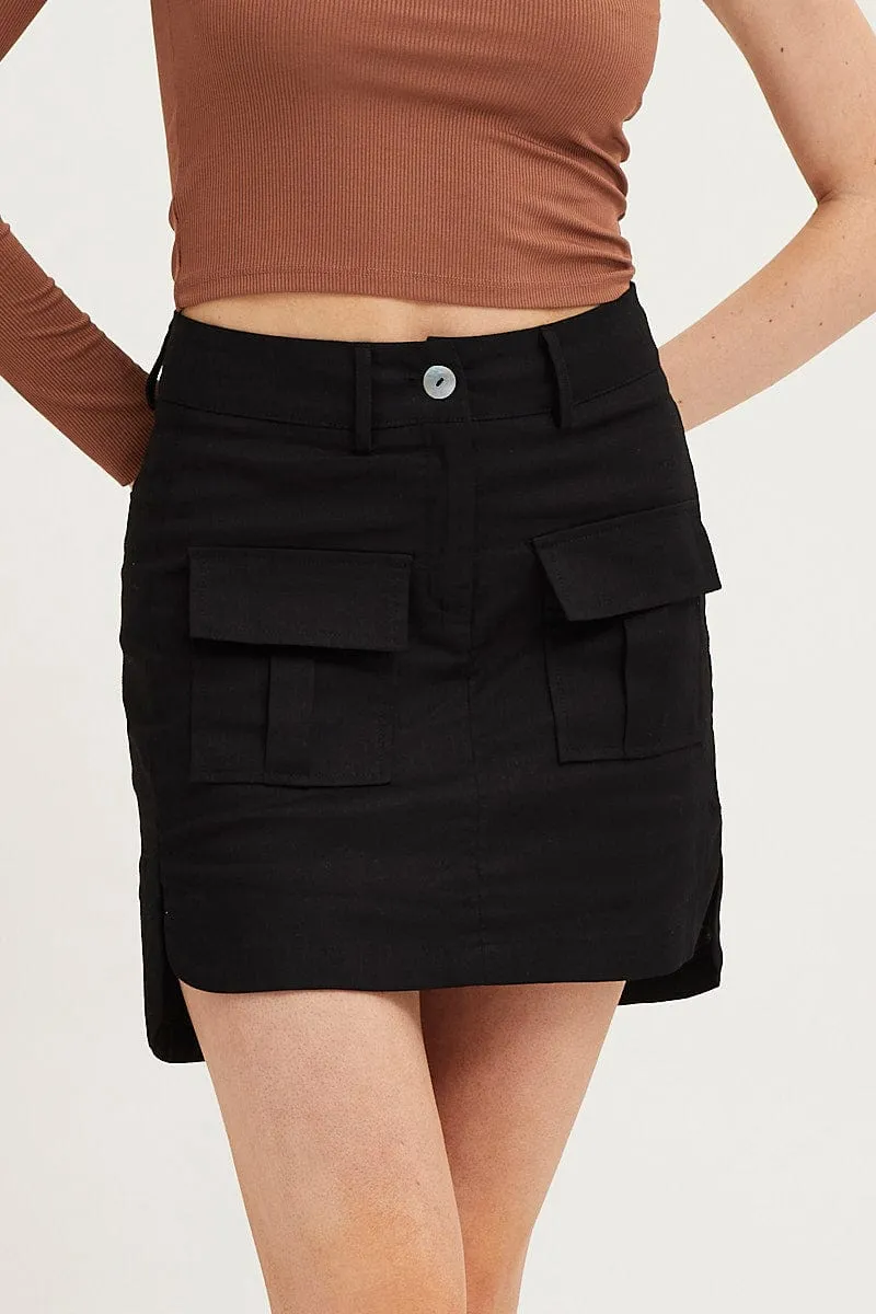 Black Mini Skirt High Rise Utility