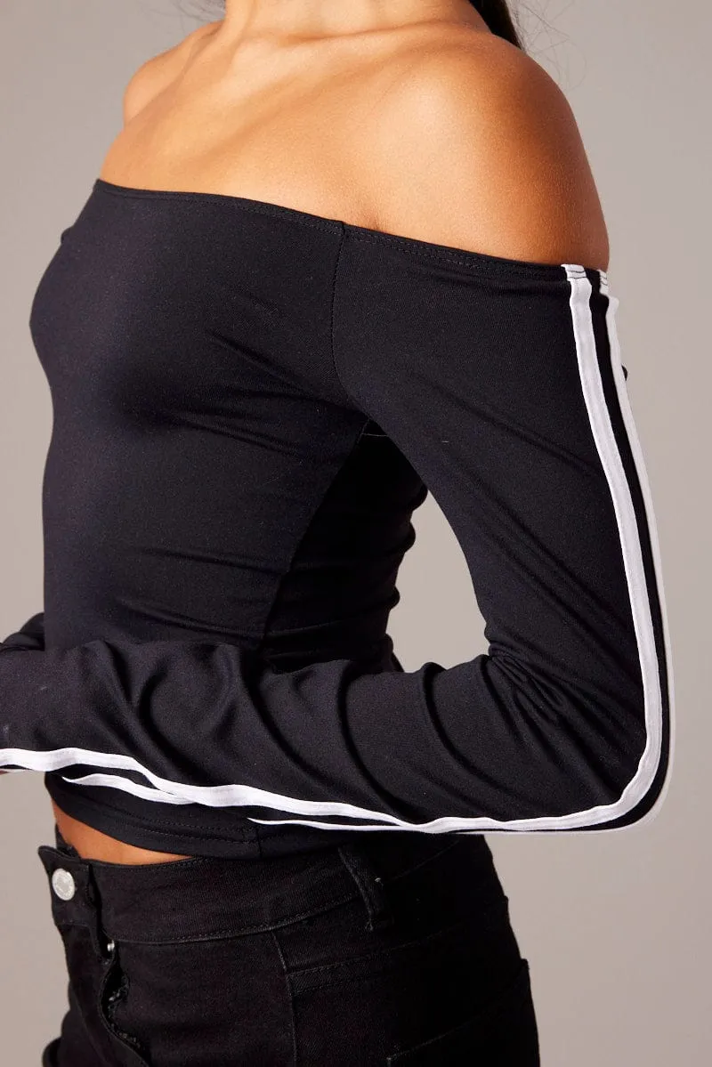 Black Off Shoulder Top Long Sleeve Supersoft