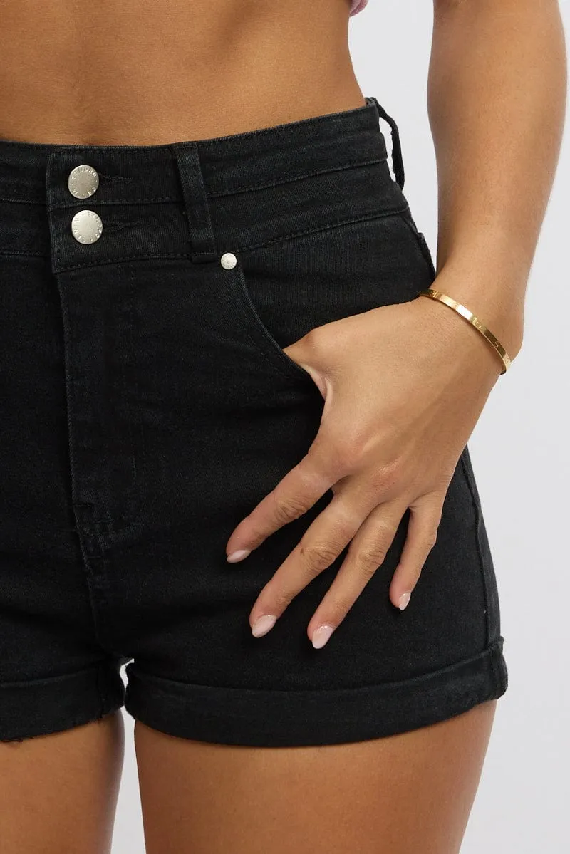 Black Skinny Denim Short High Rise