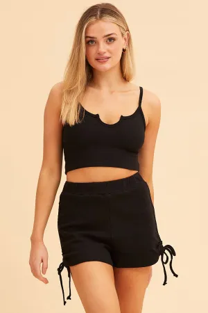Black Sutton Waffle Ruched Shorts