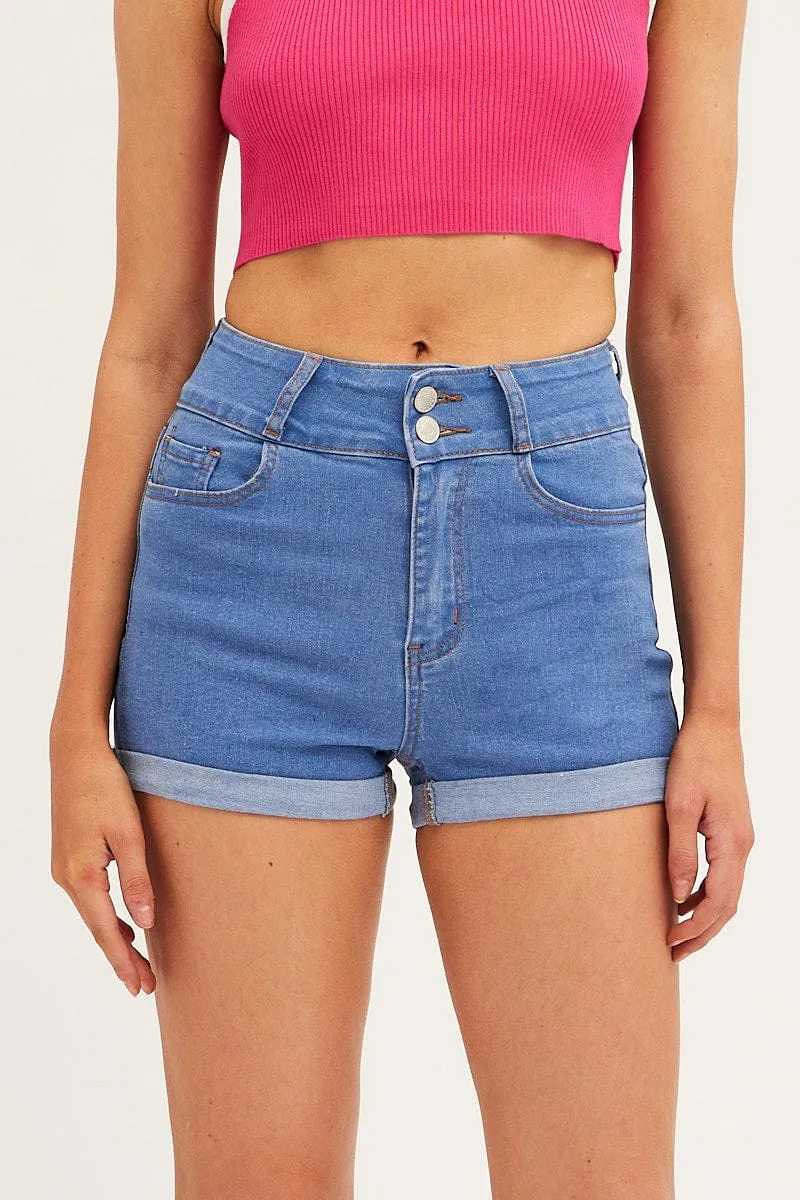 Blue Denim Shorts Skinny High Rise