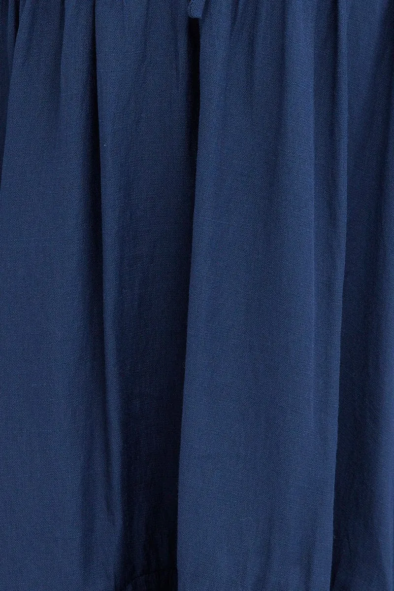 Blue Fit and Flare Dress Long Sleeve Cut Out