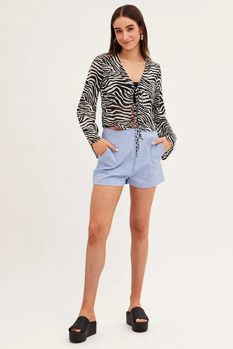 Blue High Rise Shorts