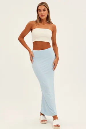 Blue High Waist Jersey Skinny Maxi Skirt