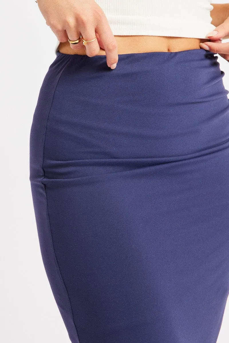 Blue Midaxi Skirt High Rise Ruched Lined Supersoft