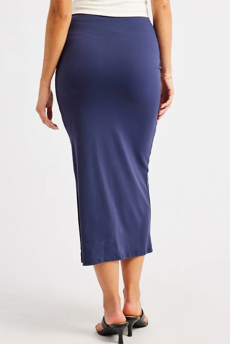 Blue Midaxi Skirt High Rise Ruched Lined Supersoft