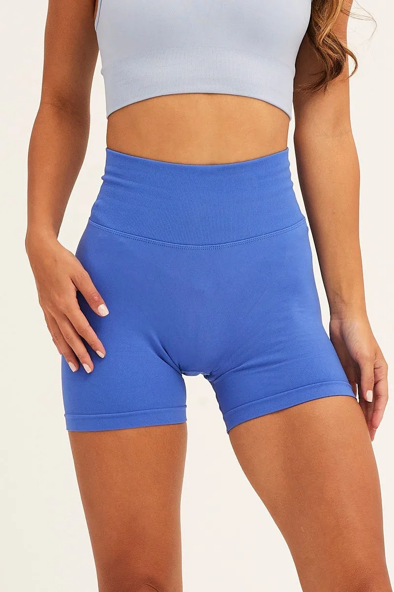 Blue Seamless Bike Shorts