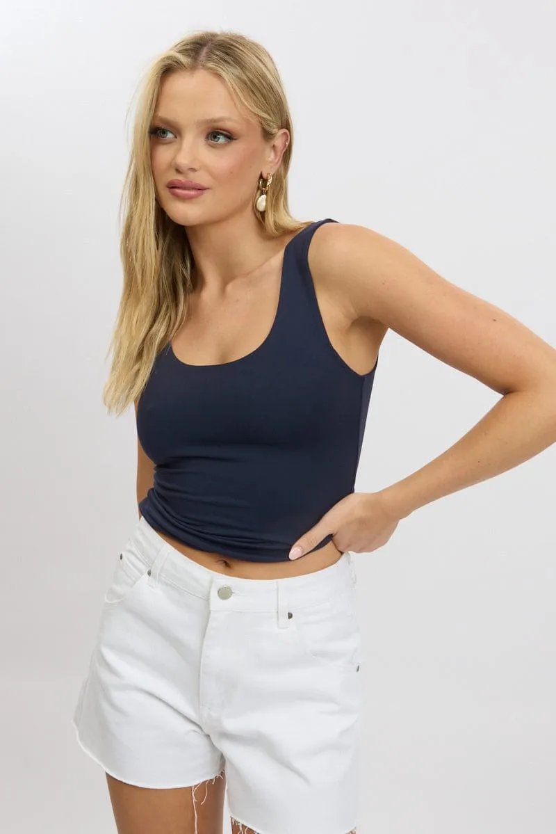 Blue Supersoft Top U Neck Sleeveless