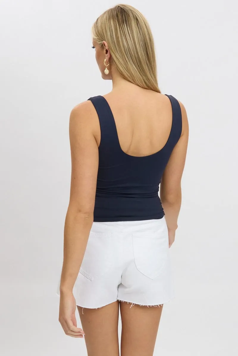 Blue Supersoft Top U Neck Sleeveless