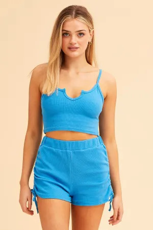 Blue Sutton Waffle Ruched Shorts