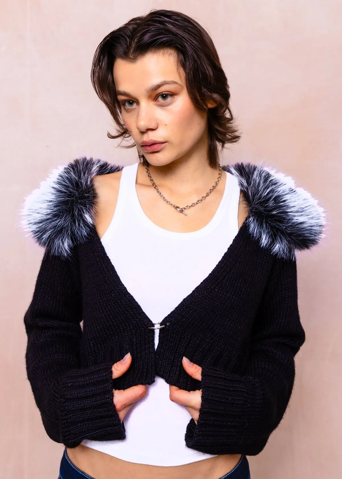 Boss Fur Collar Knit Cardigan