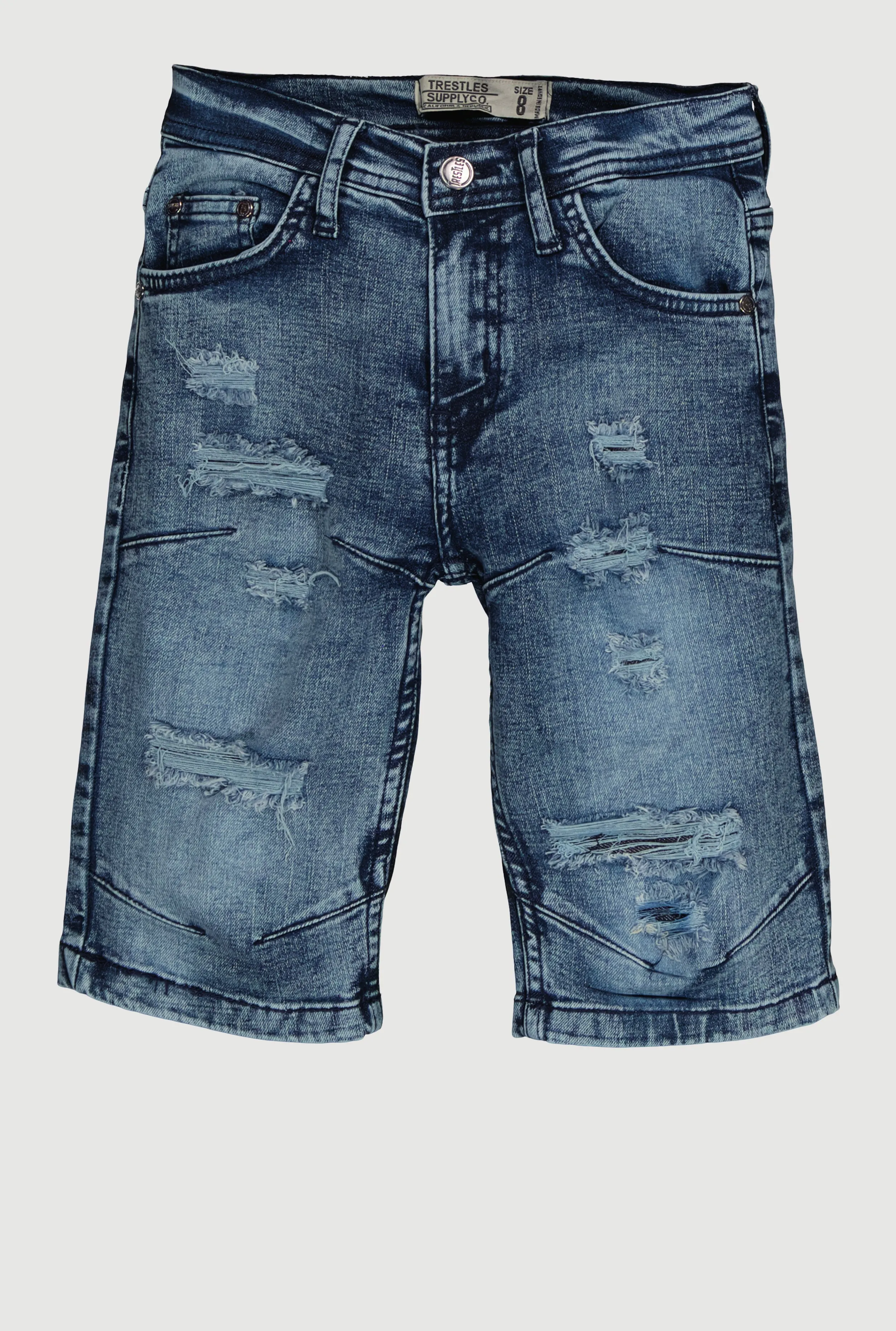 Boys Decorative Stitch Distressed Denim Shorts
