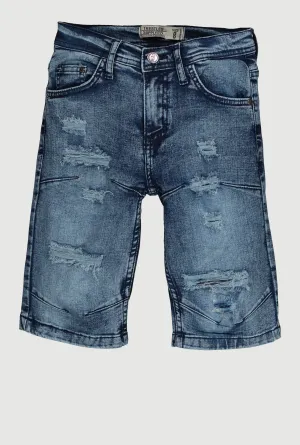 Boys Decorative Stitch Distressed Denim Shorts