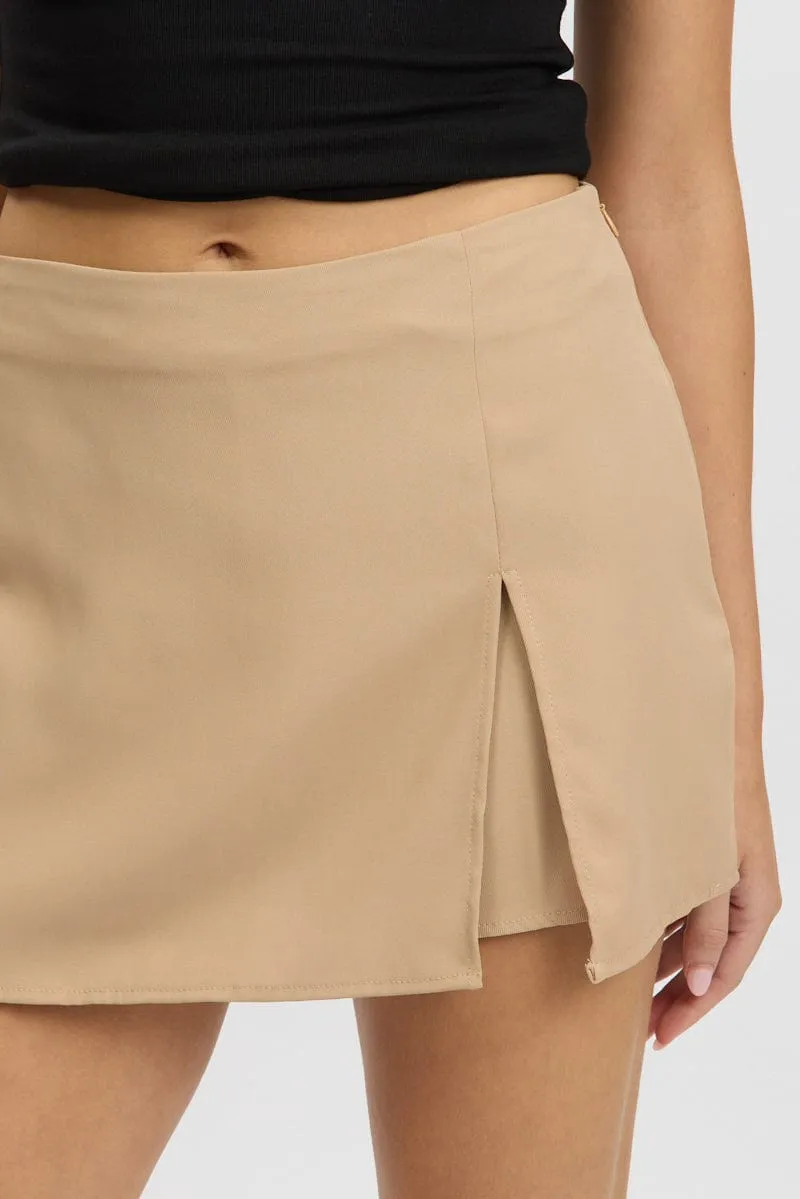 Brown Mini Skort Skirt Mid Rise Tailored Lined