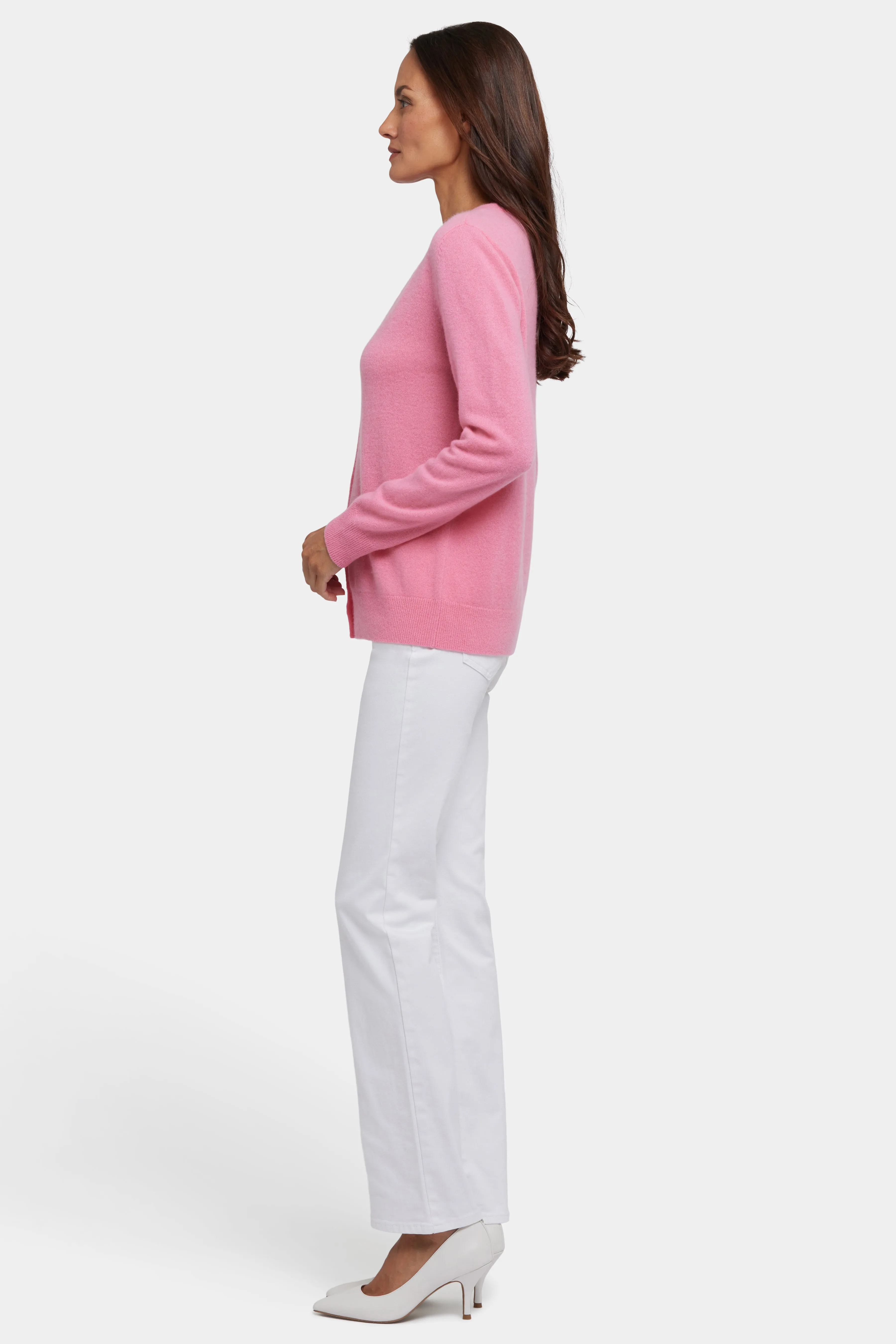 Cashmere Crewneck Cardigan - Heather Pink