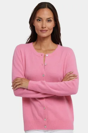 Cashmere Crewneck Cardigan - Heather Pink