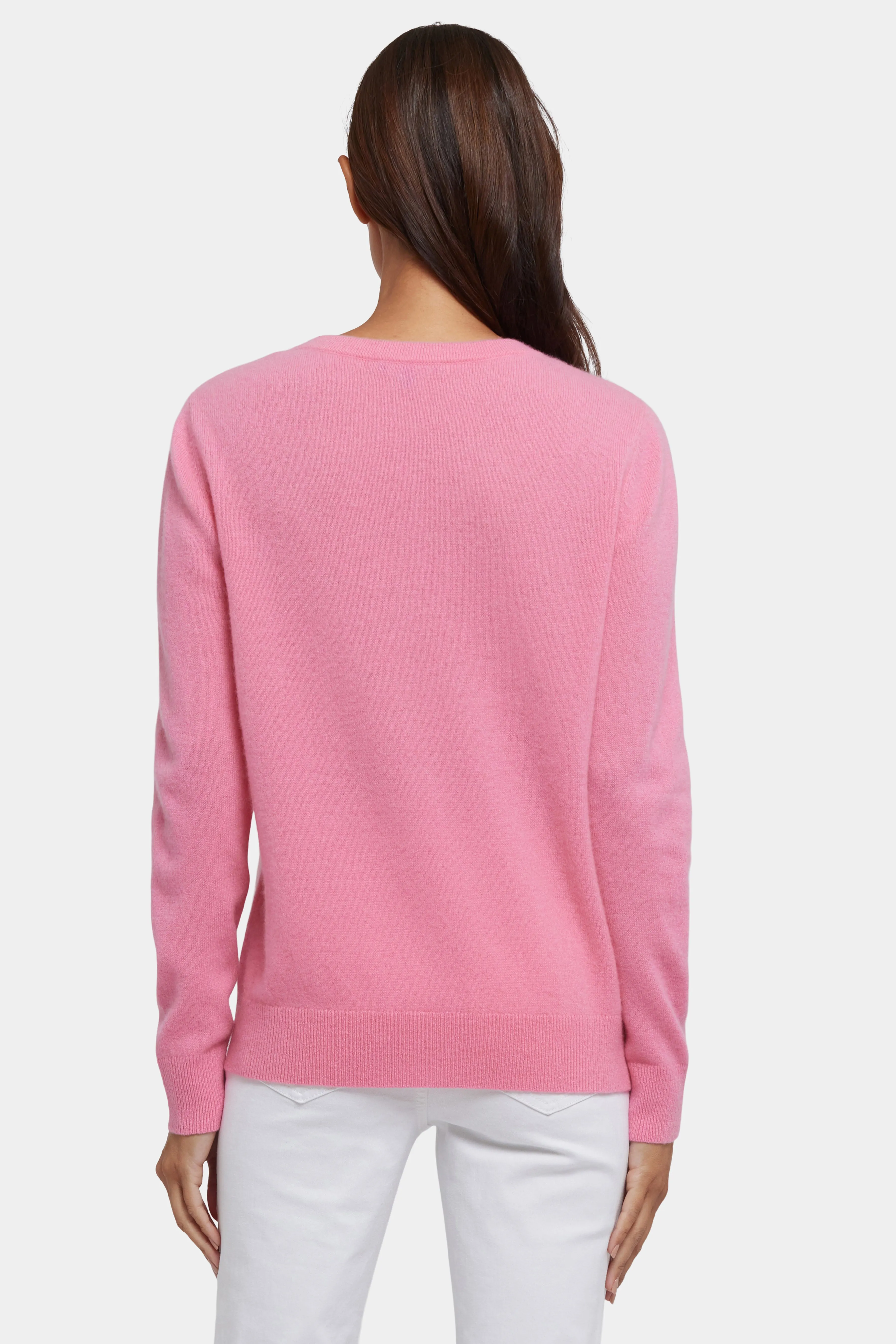 Cashmere Crewneck Cardigan - Heather Pink