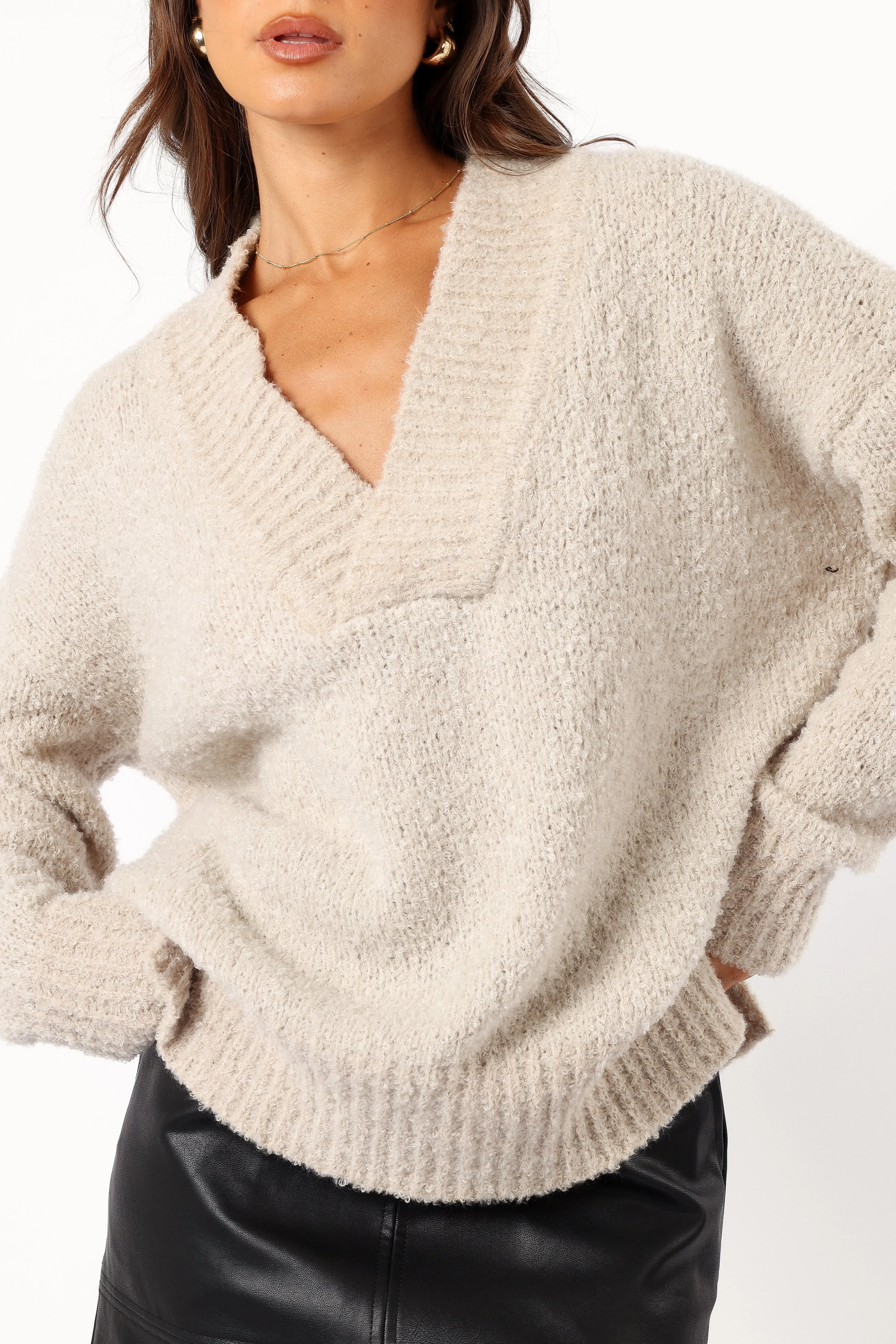 Charisma Vneck Knit Sweater - Beige