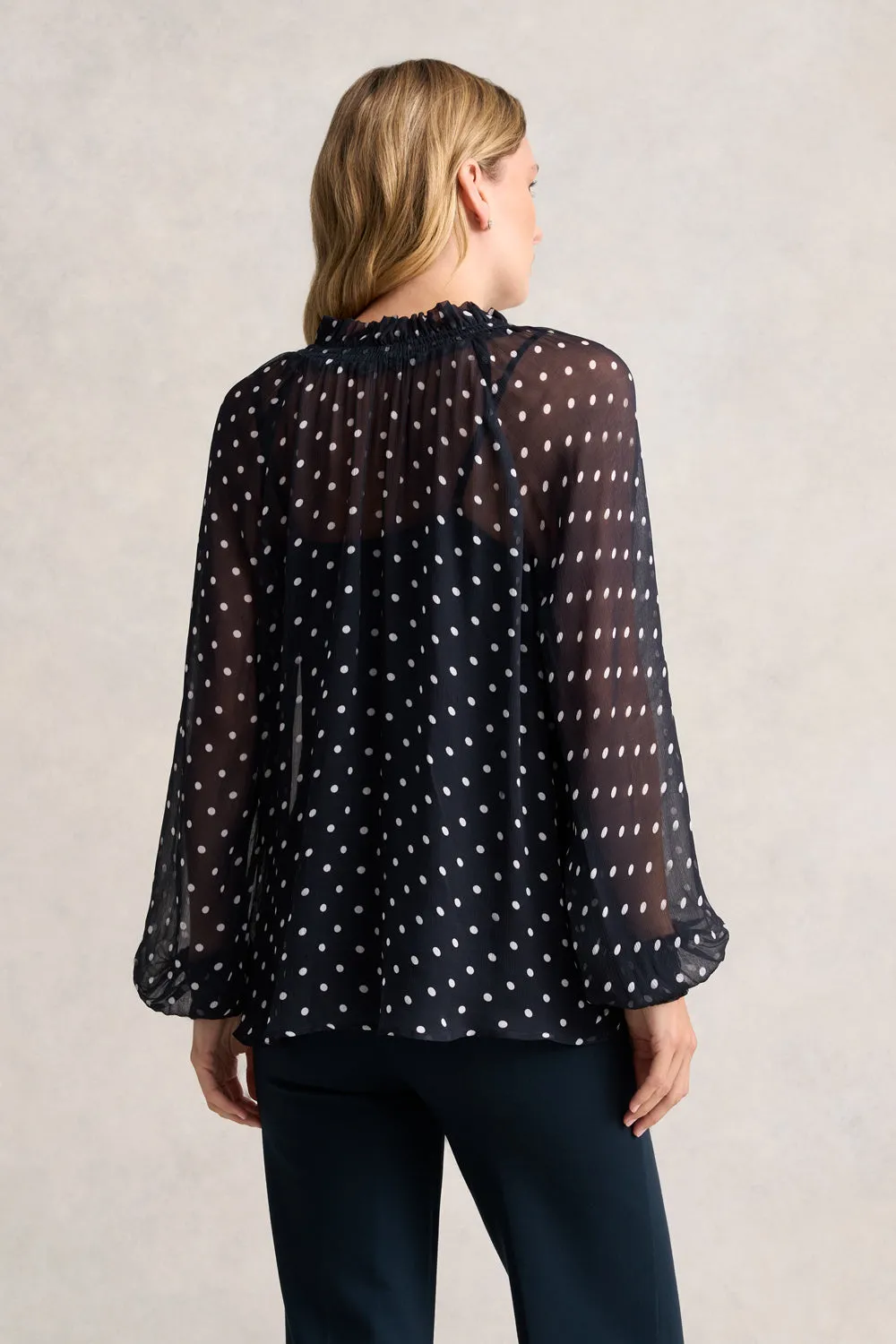 Crinkle Viscose Blouse - Deep Navy Spot